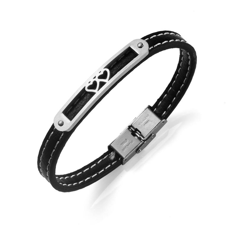 

Fashion Silver Color Hollow Rectangle Leather Bracelets Stainless Steel Bracelets Bangles for Women Simple Wristband Jewelry