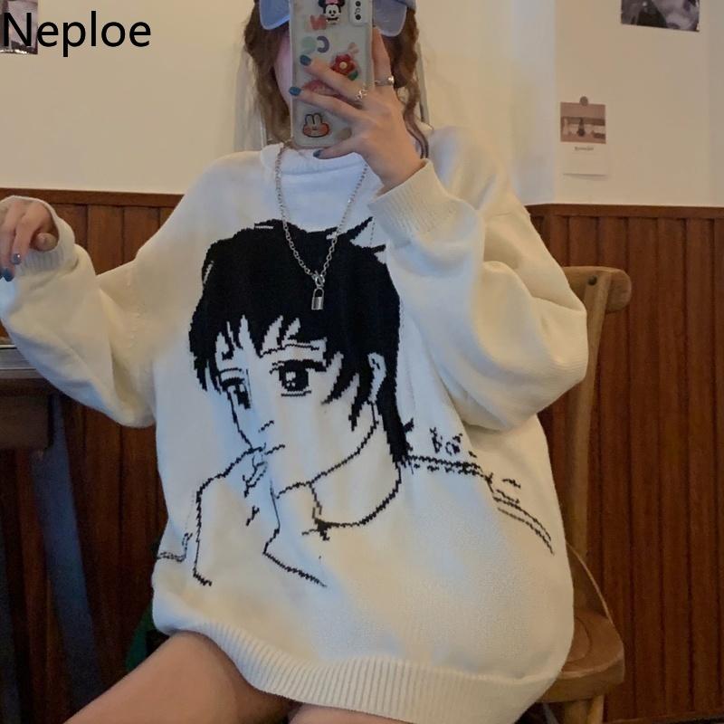 

Neploe Korean Cartoon Crochet Floral Pullovers Oversized Outwear Harajuku BF Sweaters Women Streetwear Fashion Jumper Coat 4G079, Girl pictures