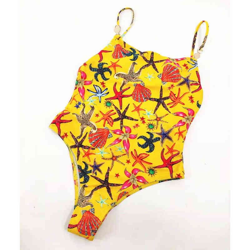 

Summer Pink Blue Print One Pieces Swimsuit Yellow Bikinis 2021 Monokini Sexy Push Up Swimwear Women Beach Bathing Suits With Tags XL, Yvh 23 yellow