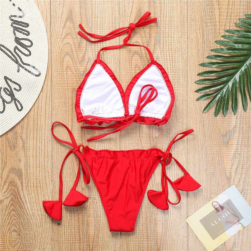 Best Quality Micro Frill Bikinis 2020 Mujer Red String Swimsuit Female ...