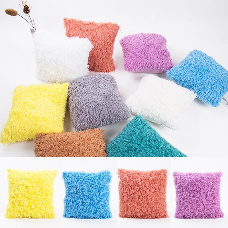 

45*45cm Soft Fluffy Pillows Cases For Plush Cushion Covers Home Decorative Fluffy Pillowcases For Living Room Decoration, Blue