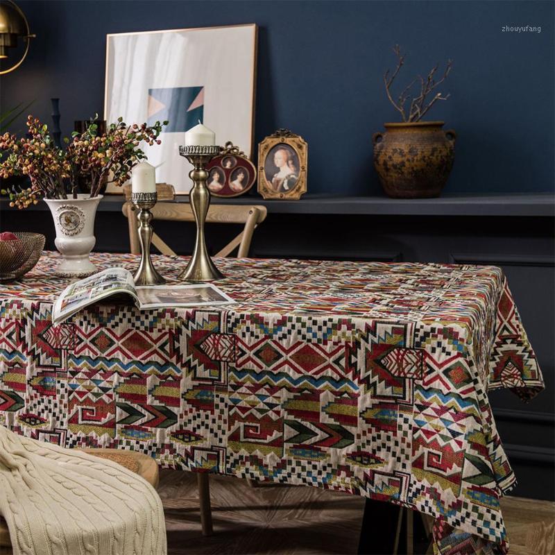 

Table Cloth Rectangle Tablecloth Bohemia Cotton Linen Fabric Dust-Proof Ethnic Cover For Kitchen Dinning Tabletop Decorati