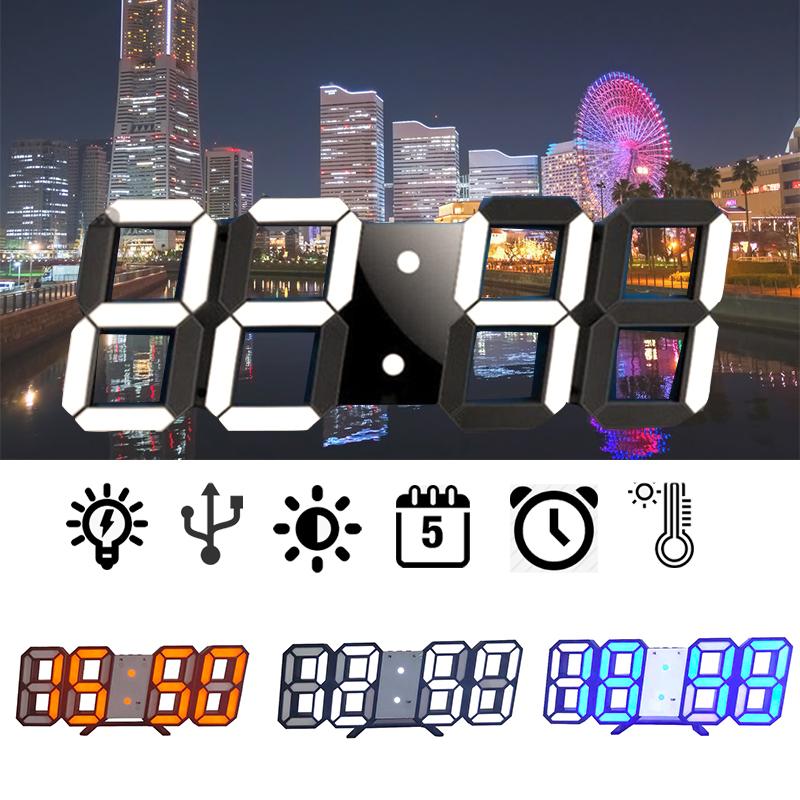 

21.2*8.3*3.5cm Large Digital LED Modern 3D 12/24 Hour Display Snooze Wall Alarm Clock Dimmable Hanging Clock