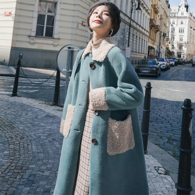

2020 Winter Chic Long Lamb Fur Coat Women Korean Fashion Fur One Jackets Loose Single-breasted Female Cotton Clothing Overcoats1, Red