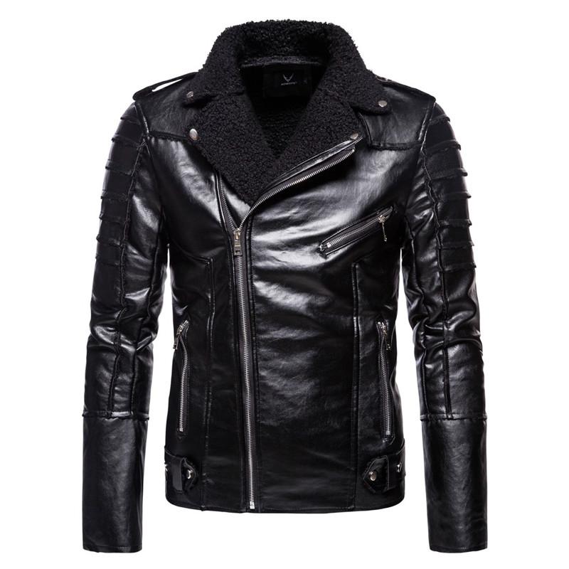 

MORUANCLE Men's Fashion Winter Warm Biker Jackets And Coats Faux Leather Motorcycle Outerwear Fleece Lined Thick Thermal Tops, Black