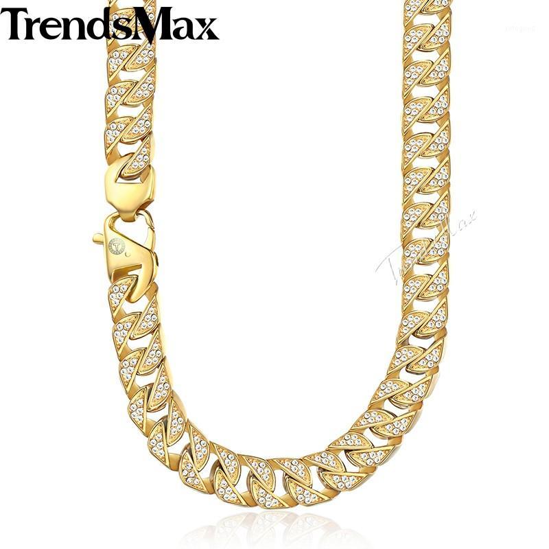 

Chains Trendsmax Hip Hop Iced Out Bling Full Rhinestone Men Necklace Gold Stainless Steel Chain For Jewelry KHN1091