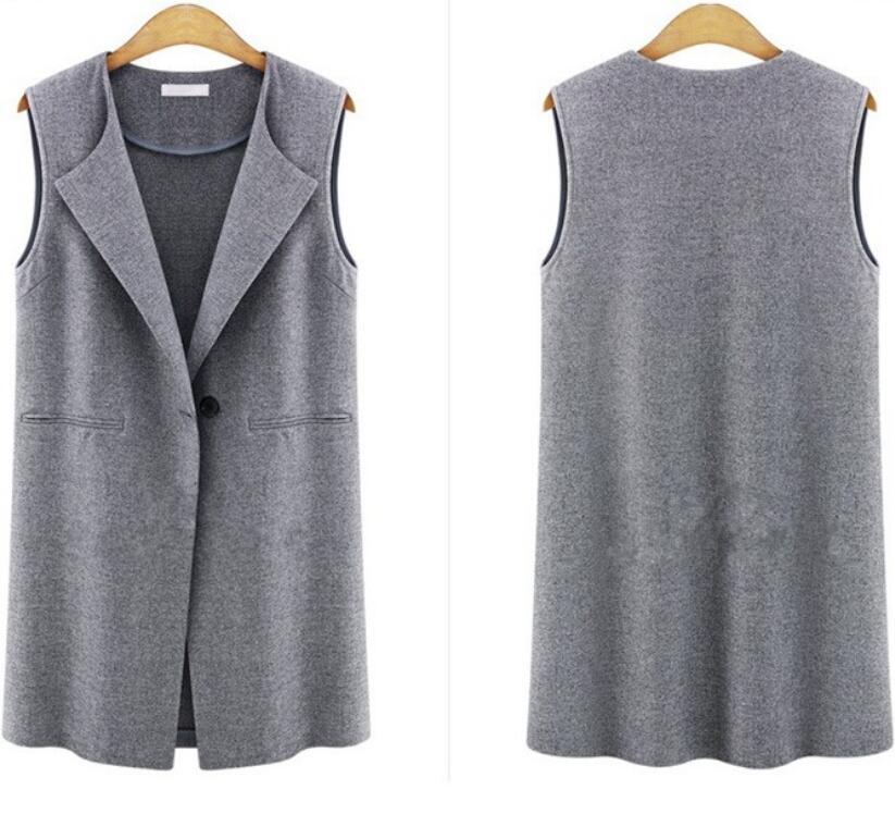 

New waistcoat big size jacket lapel long vest one button waistcoat sleeveless blouse female autumn and winter, As photo 1