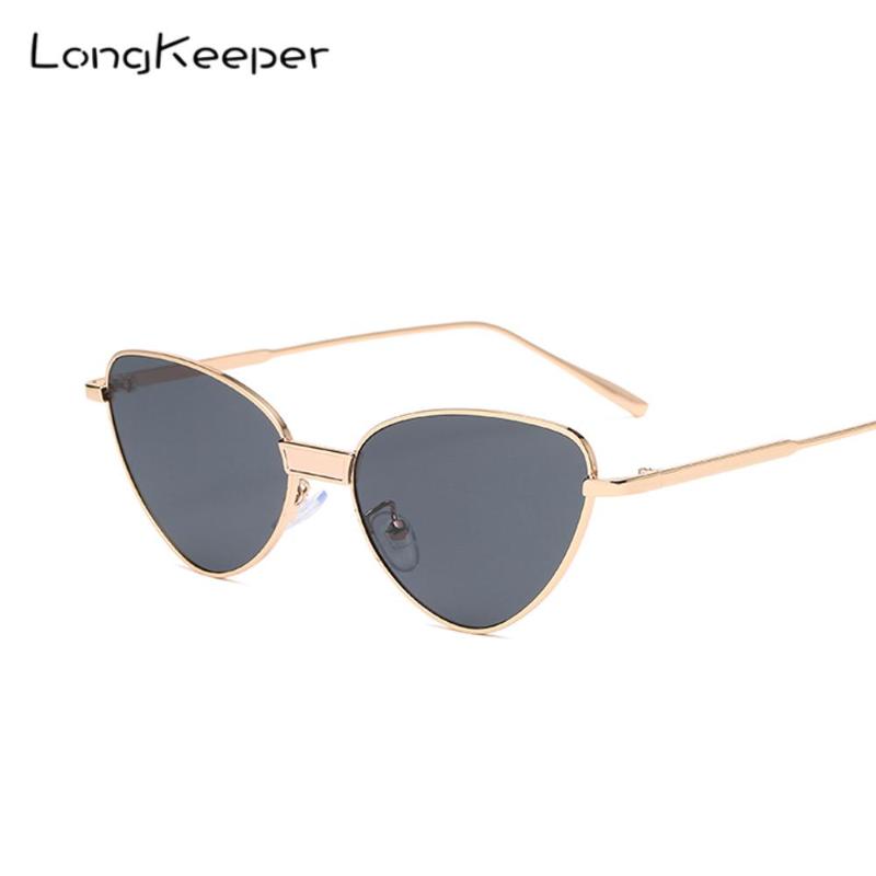

LongKeeper Fashion Women Cat Eye Sunglasses Brand Designer Retro Metal Sun Glasses Ladies Vintage Mirror Eyewear