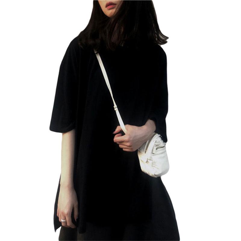 

Loose Simple T Shirt Solid Color Women Summer Half Sleeved T-shirt Korean Lazy Style Camisas De Mujer Women's Clothing EF50TS, Black
