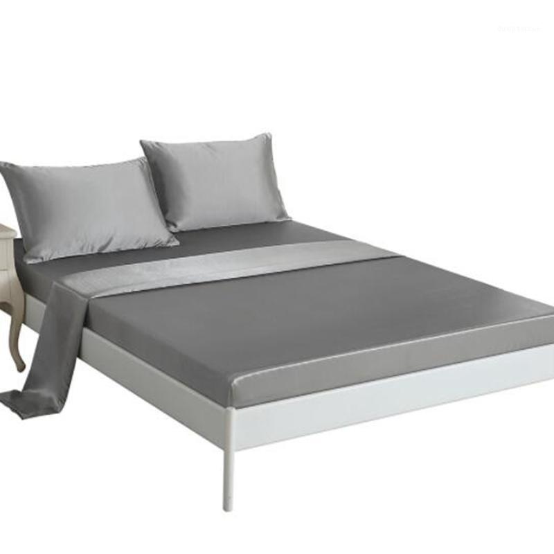 

Hot New Bed 4 Piece Bed Sheet Pillowcase Soft Pocket Easy to Install Breathable and Cool Wrinkle Free Home Textile1, Gray