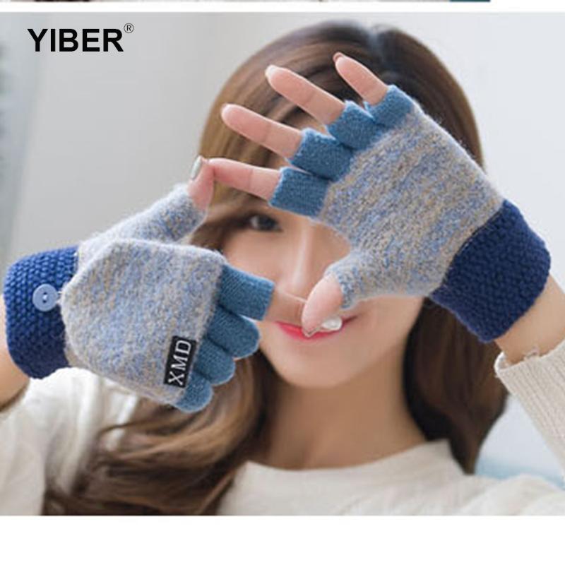 

Winter Warm Thickening Wool Gloves Knitted Flip Cover Fingerless Exposed Finger Thick Gloves Without Fingers Mittens Glove Women