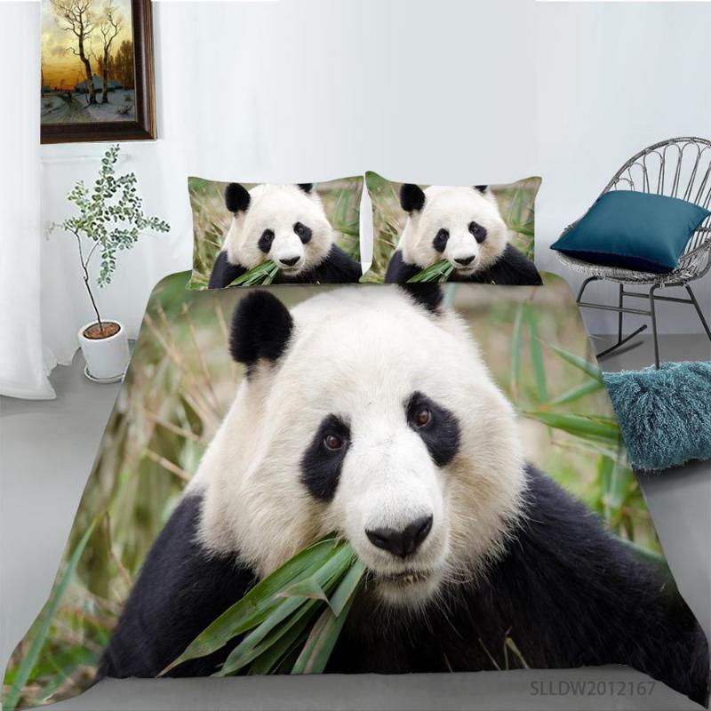 

Animal Cute Panda Bamboo Painting Duvet Cover Set Warm And Comfortable 2/3pcs Bedding Set Pillowcases Cover
