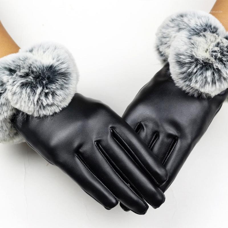 

Women Fashion Gloves Warm Thick Winter Leather Elegant Girls Ladybrand Mittens Free Size With Fur Female Gloves #T5P1