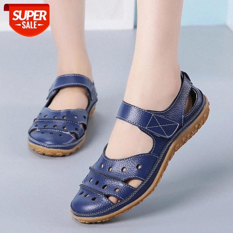 

MCCKLE Women Flats Casual Hollow Out Sandals Summer Soft Pu Leather Ladies Shoes Hook Loop Breathable Sewing Female Shoe New #6U9d, Beige