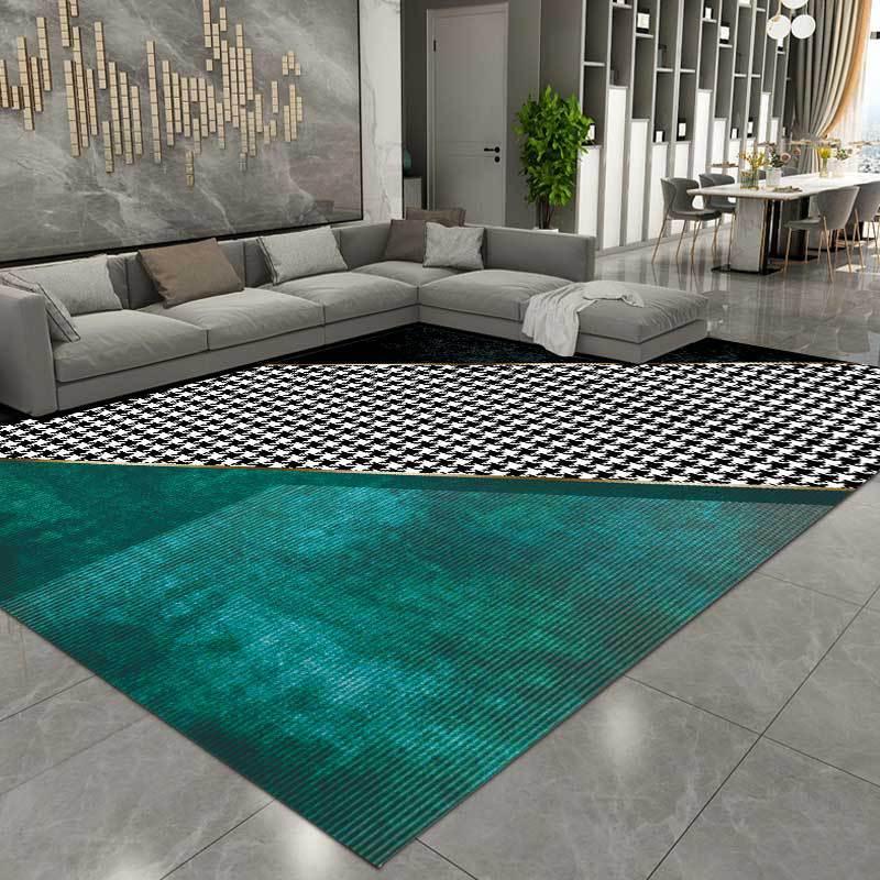

Nordic Modern Style Floor Mat Light Luxury Dark Green Black Stitching Kitchen Hallway Area Rugs Bedroom Bedside Non-Slip Carpet, Carpet 1