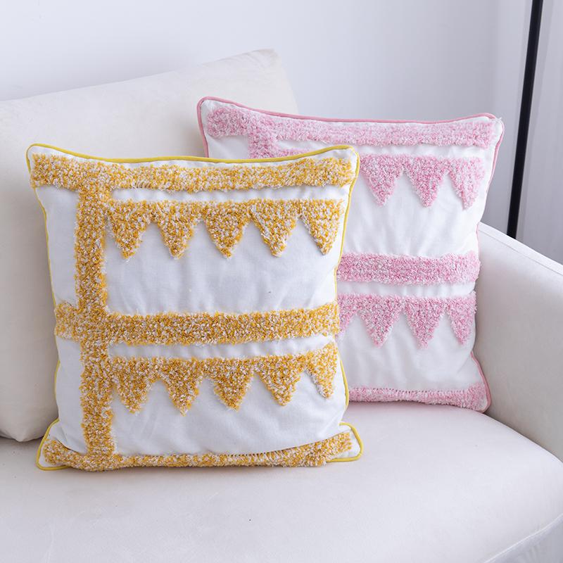 

Yellow Cushion Cover 45x45cm Pillowcase Tufted Diamond Pink Grey Coffee Pillow Cover Fringed Home Decoration for Living Room, Beige