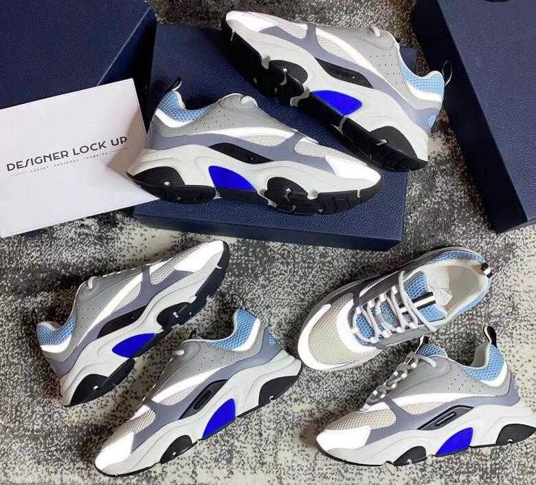 

2021 designer B22 Sneaker White Leather Calfskin shoes Top Technical Knit Women Platform Sneakers Blue Grey size 35-46, Black