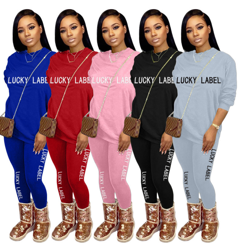 

Women Tracksuit Designers Clothing 2 Piece Set Embroidered Letter Lucky Label Pullover Trousers Outfits Ladies Casual Sport Suits EQY0, Black