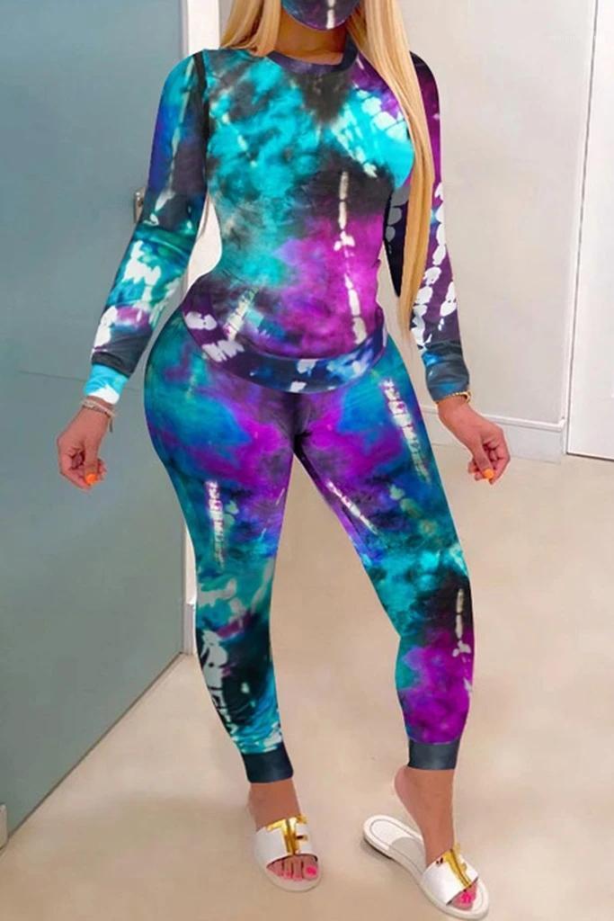 

Women Tie Dye Long Sleeve Two Piece Sets Female Casual Sportswear 2 Piece Exercise Outfit Tracksuits Plus Size (without mask)1, Black