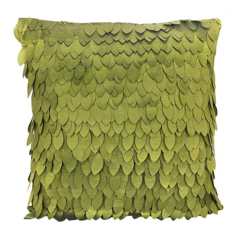 

1 x Leaf-Pattern Satin Pillow Case Cover for Sofa Cushion Car/Bed Pillow 43 x 43cm---Olive Green1, Green