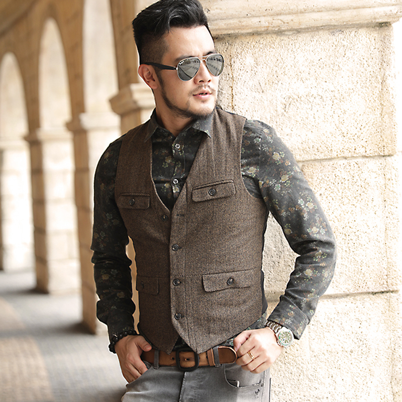 

2021 The New Green the Army Young of Winter Wool Multi-pockets Suit Slim Military Men European-style Occasional Vest M127 Bn41, Army green