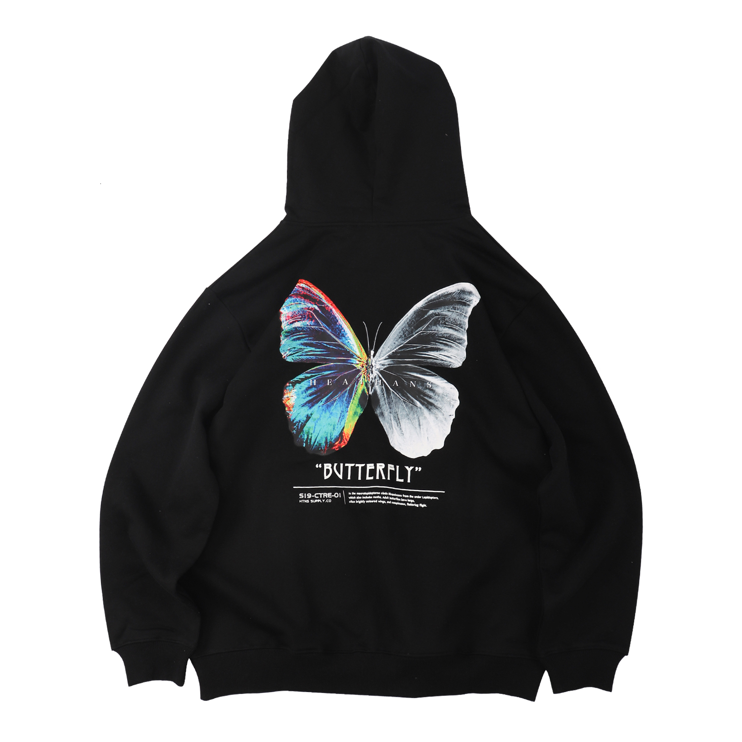 

2021 New Hoodie Sweatshirts Men Colorful Butterfly Print Hip Hop Hooded Pullover Winter Harajuku Cotton Fleece Streetwear Qoyp, White