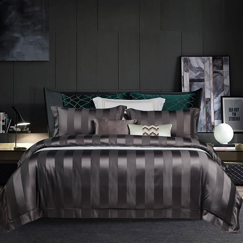 

1000TC Cotton Bedlinen stripe satin bed linen dark gray red,blue bedcover duvet cover with filling pillowcase bedding set