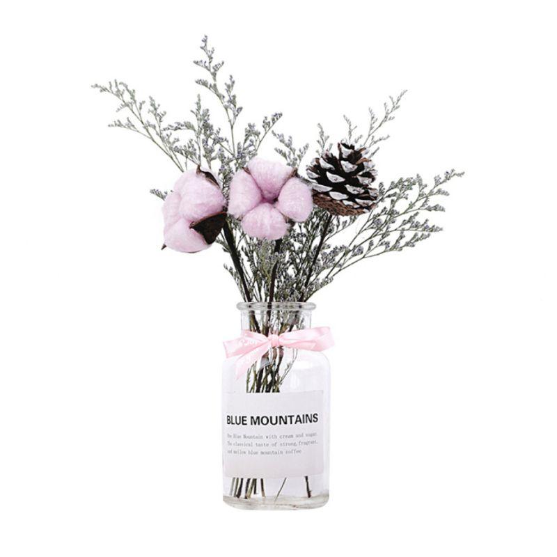 

Naturally Dried Cotton Flower Artificial Plants Floral Branch For Wedding Party Decoration Fake Flower and Bottle Set Home Decor, A6