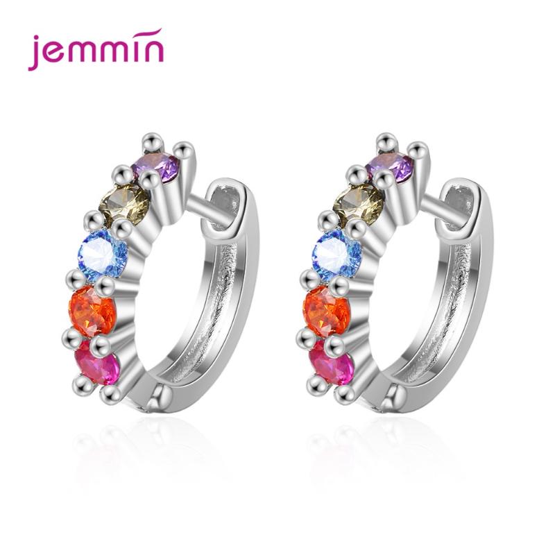 

New Colorful Crystal Earrings For Women 925 Sterling Silver Colorful Statement Hoop Earrings For Girlfriend Birthday Gifts
