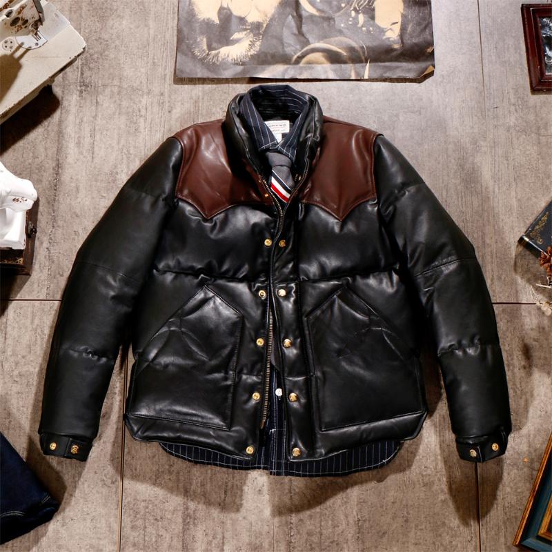 

luxury Italian calfskin bear huge warm California thickening leather jacket, Brown black