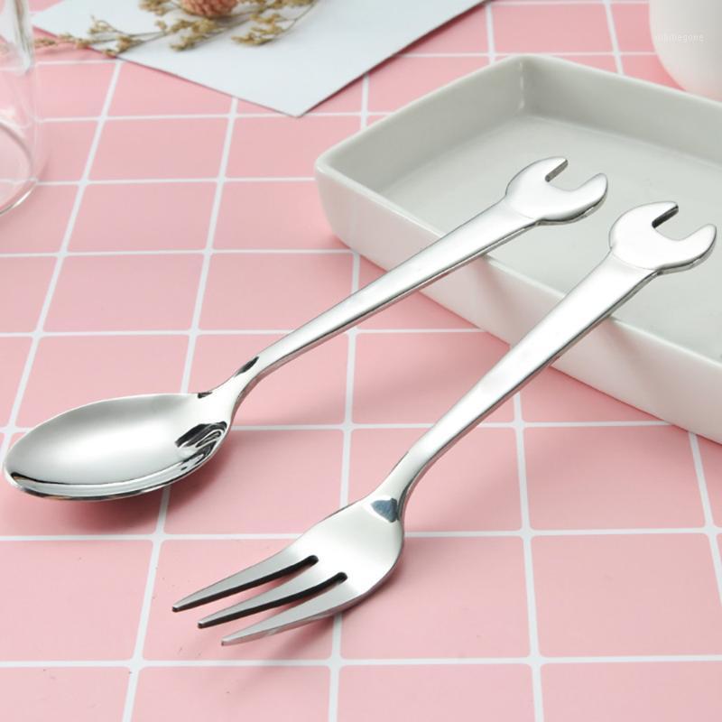 

Wrench Shape Tableware Spoon Fork Home Kitchen Stainless Steel Handle Dishwasher Travel Fork Spoon Kitchen Kid Dinnerware #451