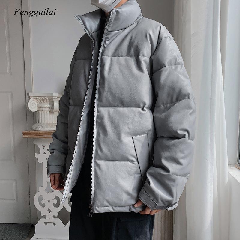 

Pu Leather Cotton Padded Jacket Men's Korean Version Winter Thickened Padded Coat Loose and Handsome Coat 2020 New Style, Beige