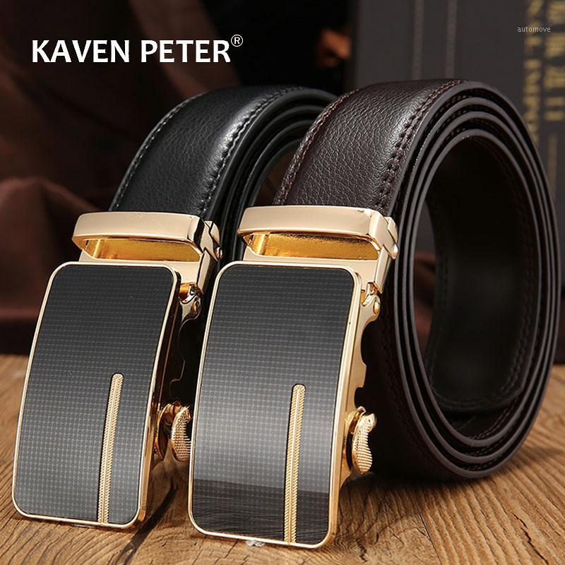 

Automatic Buckle Genuine Leather Belt Men's Black Cow Leather Belts for Men Business3.4cm Width Male Automatic Buckle1