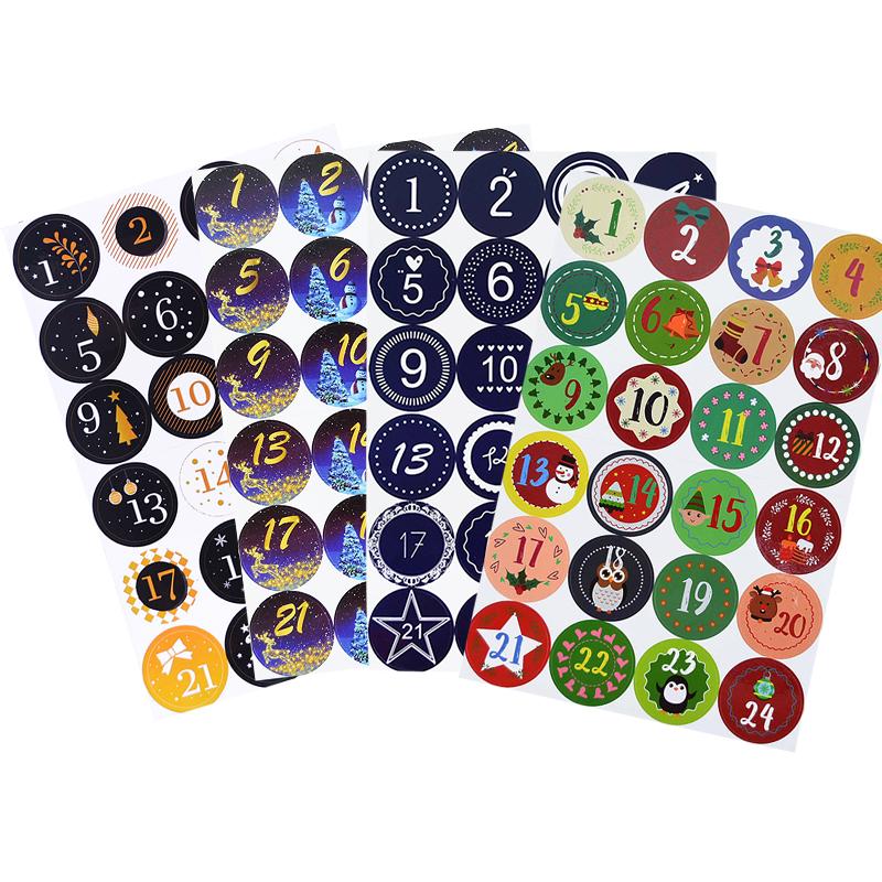 

24pcs Christmas Countdown Number Sticker Round Digital Pvc Sticker Labels Packaging Stationery Sealing Xmas Party Decor