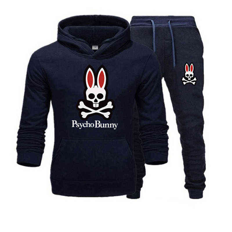 

2021 Men Tracksuits Male Hoodies and Pants Long Sleeve Psycho Jogging Suits Bunny Streetwear Athletic Sets Autumn, White