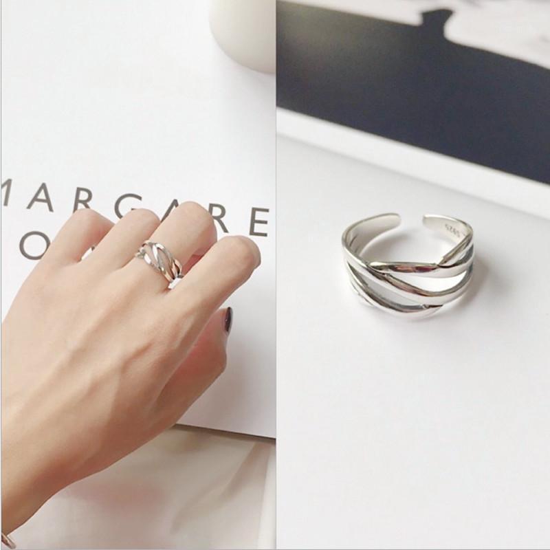 

Personality Vintage Mutil Layers Twist Rope Thai Silver Color Rings Wave Opening Ring For Women1