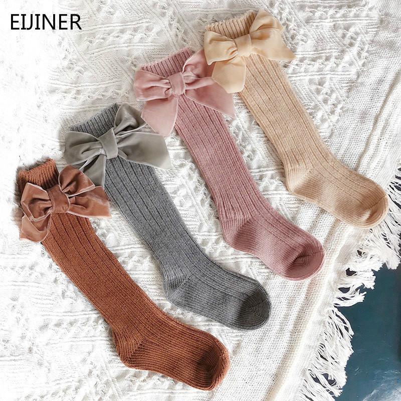 

Children's Spanish Socks for Spring Autumn Big Bowknot Woolen Baby Socks Pure Plain Color Mid-to-high Toddler Girls, Brown