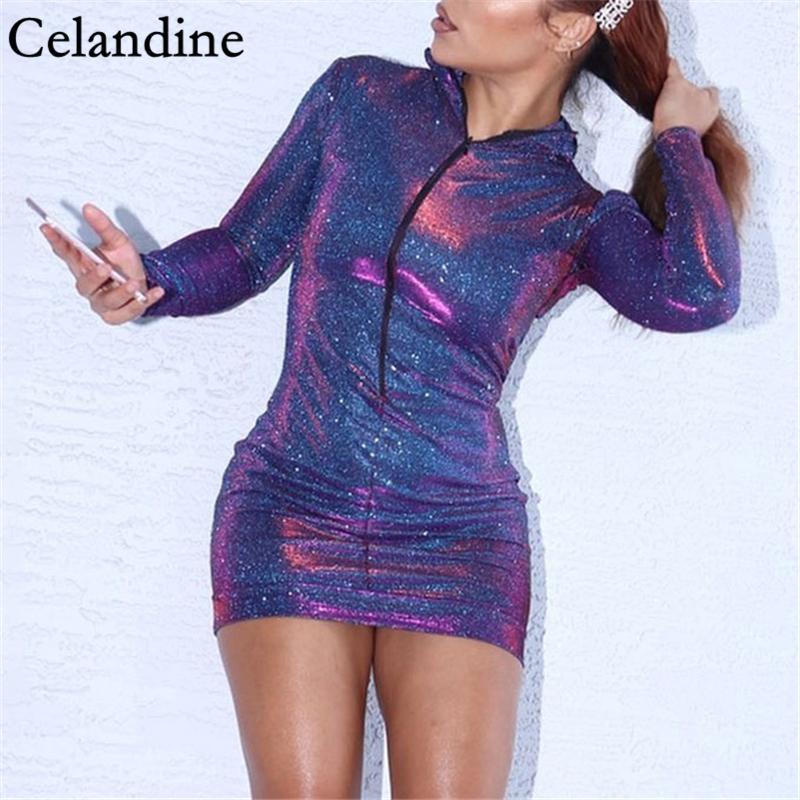 

Celandine Autumn Winter Sexy Long Sleeve Bodycon Mini Sequin Dress Women Party Night Club Tie Dye Christmas Dresses Ladies 2020, Purple