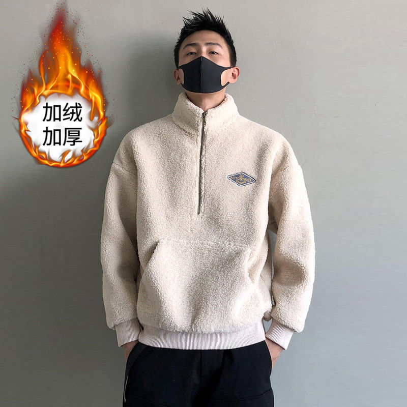 

2021 High quality Winter Man-made Coat Version of Japanese Shoulder Lamb Plus Velvet Quilted Sweater PNTN, Black