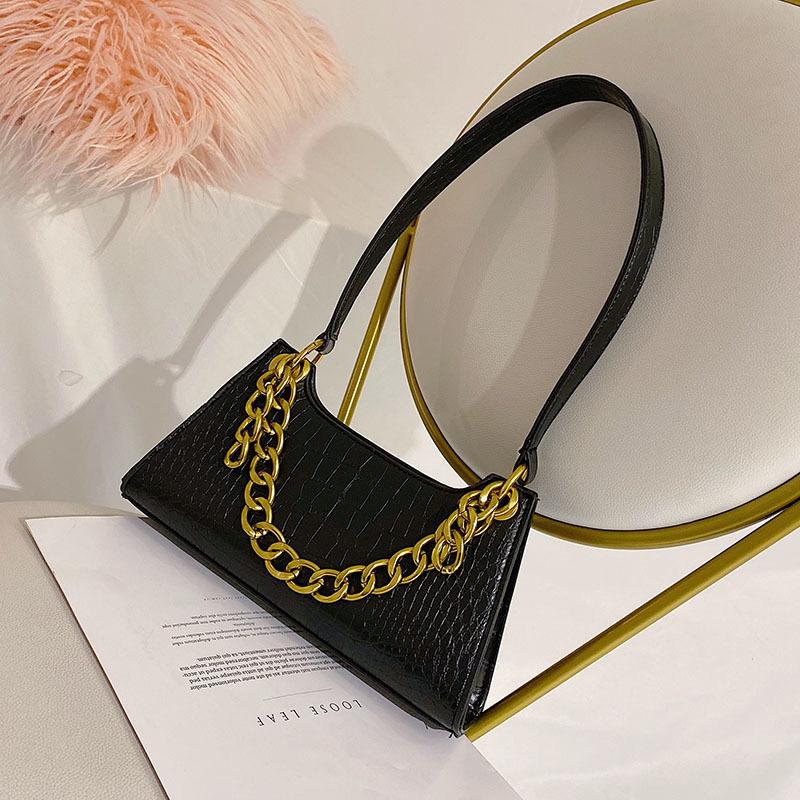 

Fashion bag female 2021 autumn and winter new retro shoulder bag temperament wild crocodile pattern Messenger chain, Black