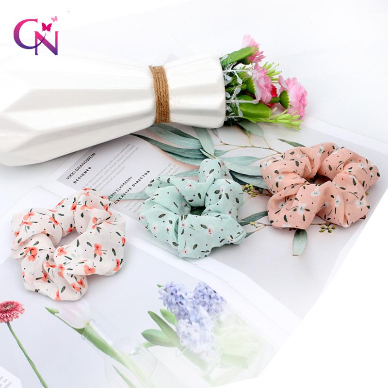 

CN New Fashion Print Flower Hair Ties Chiffon Elastic Hair Bands Women Girls Headband Scrunchie Accessories Summer