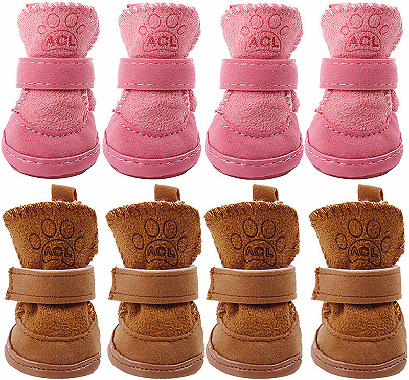 

Dog Apparel Puppy Cute Cozy Warm Anti Slip Winter Boots for Small Medium Dogs Pets Cats Velcro Thicken Fleece Snow Shoes, Mix color