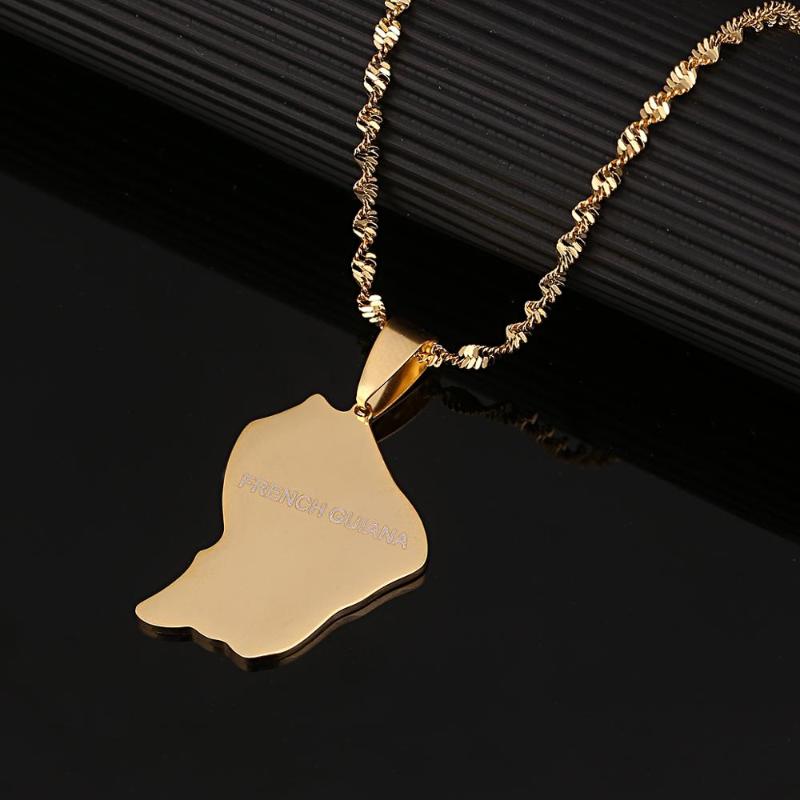 

Stainless Steel French Guiana Map Pendant Necklaces Guyane Francaise Map Chain Jewelry