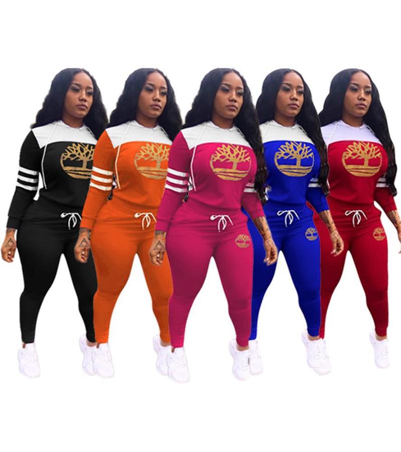 

Spot 2021 European and American fashion casual street solid color bronzing pattern sports pants suit