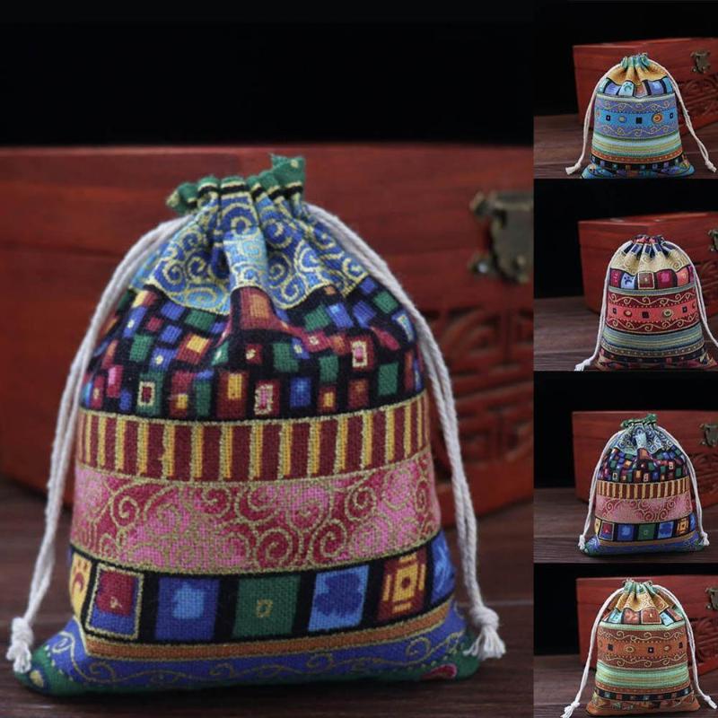 

1pcs Wood Grain Drawstring Cotton Linen Storage Bag Gift Candy Jewelry Organizer Makeup Cosmetic Coins keys Bags