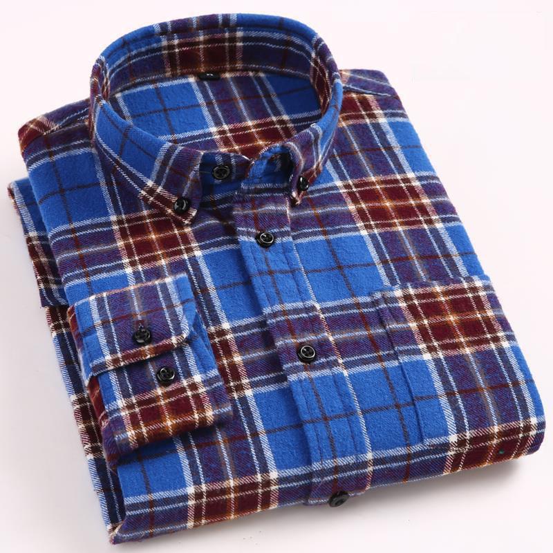 

Autumn 2020 Casual New Shirt Men's Plaid Brushed Cotton Cardigan Long Sleeve Fashion Square Collar Shirt N5204, Mg01