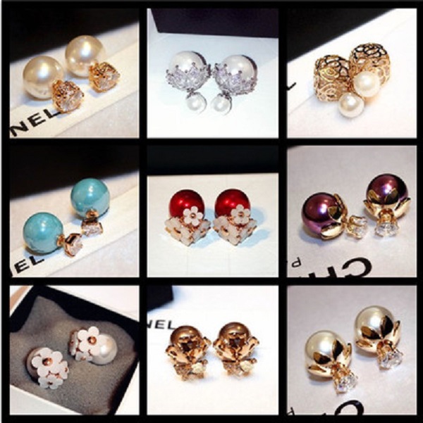 

Double sided diamond flower pearl earrings new ins popular fashion designer stud earrings for women girls
