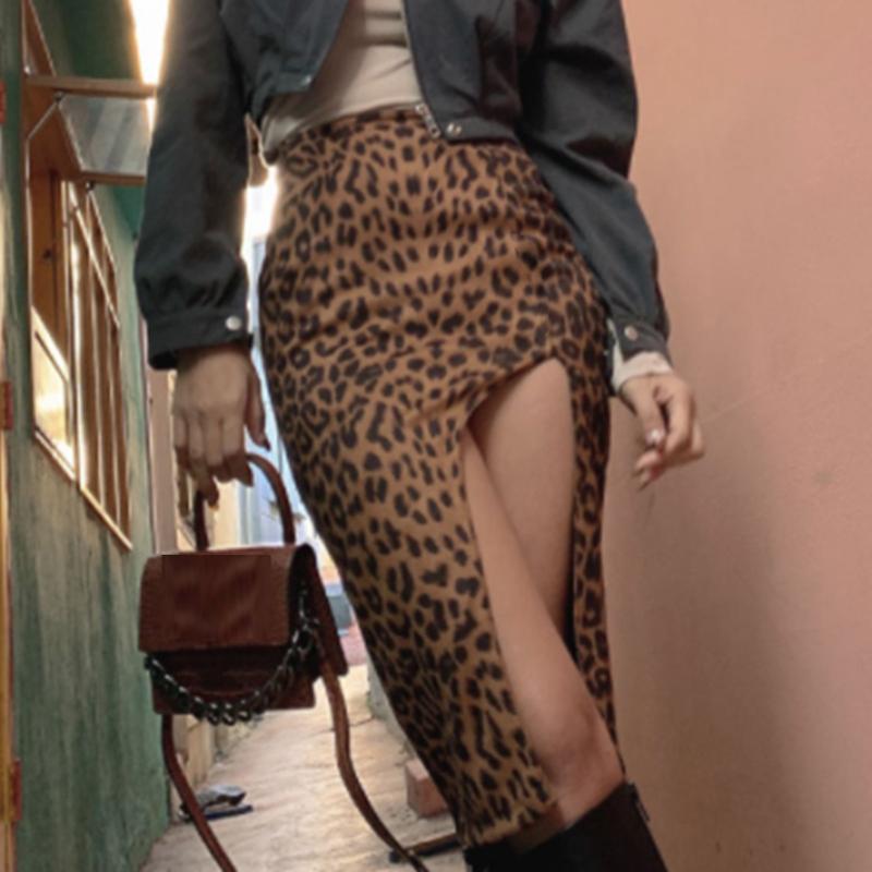

Dresses For Women 2020 Leopard Print Front Slit Half-length Short Bag Hip Skirt Aesthetic Print Fashion vestido de mujer, Brown