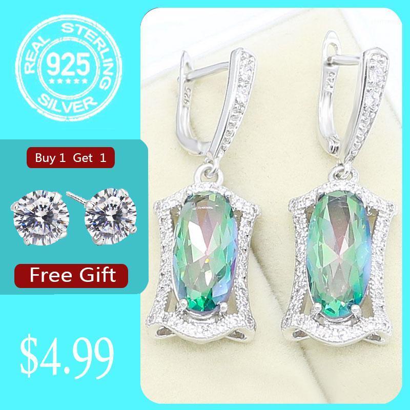 

Rainbow Topaz 925 Sterling Silver Drop Earrings for Women Bridal Wedding Jewelry Free Gift1