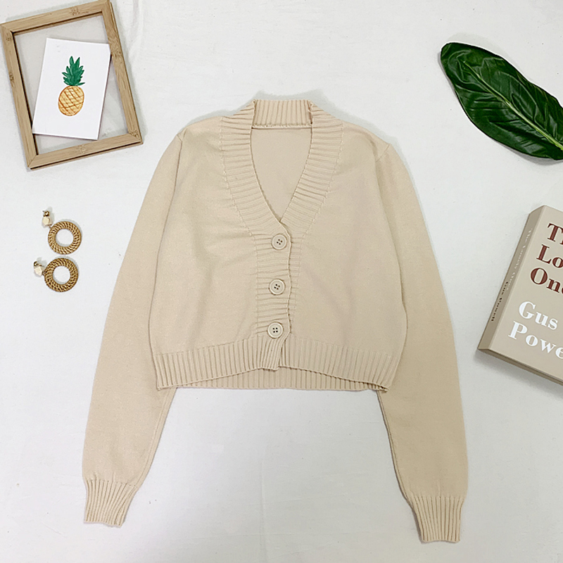 

2021 New Fashions Cut Out Short Black Women's Sweater with Low-v Single Breasted Woman's Cardigan Mesh 3SYZ, White.